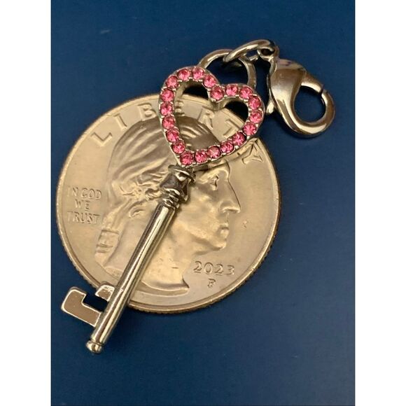 Origami Owl Pink Crystal Silver Key Charm #love #heart #origami owl - Picture 4 of 5
